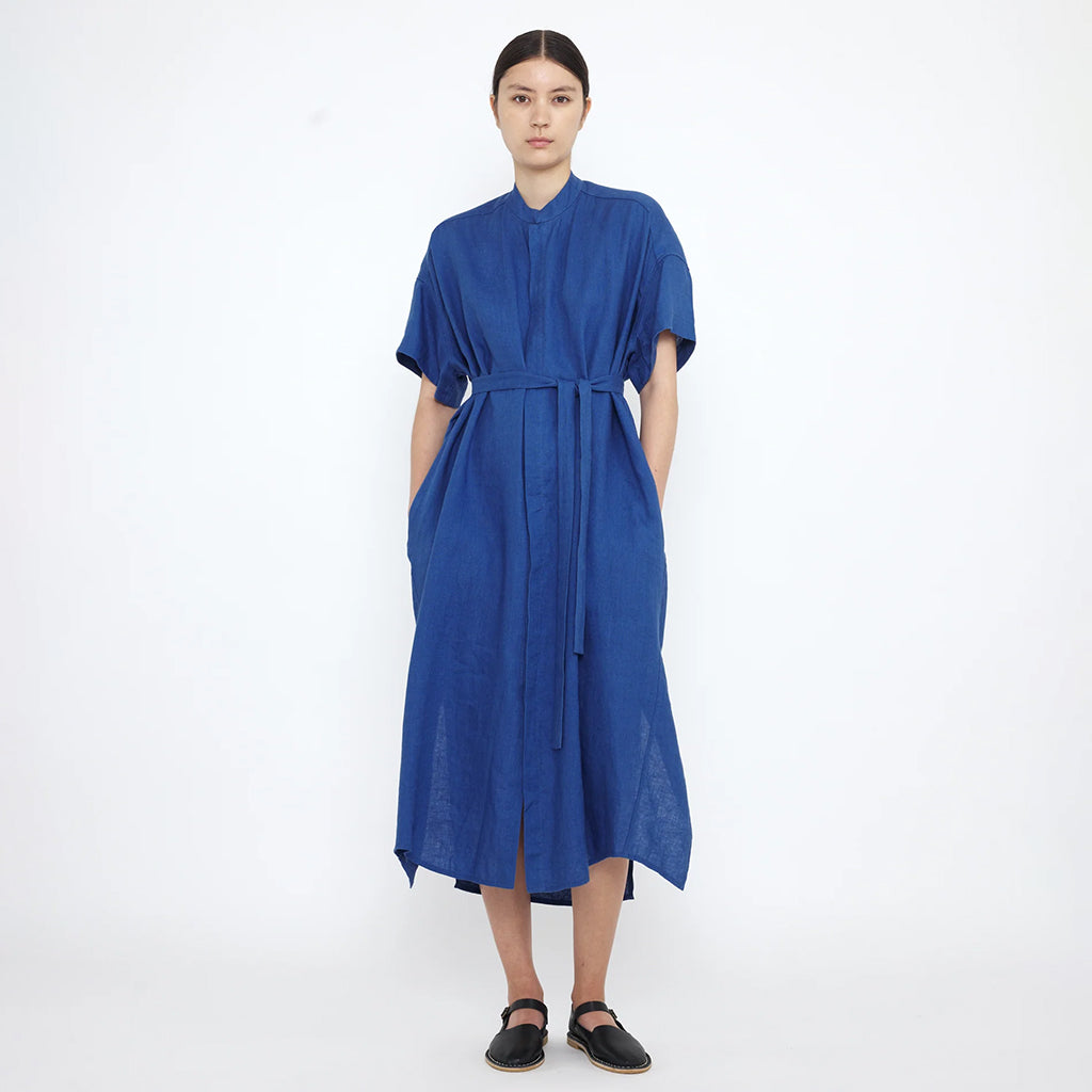 7115 By Szeki Woman Linen Shirt Dress Cobalt Blue
