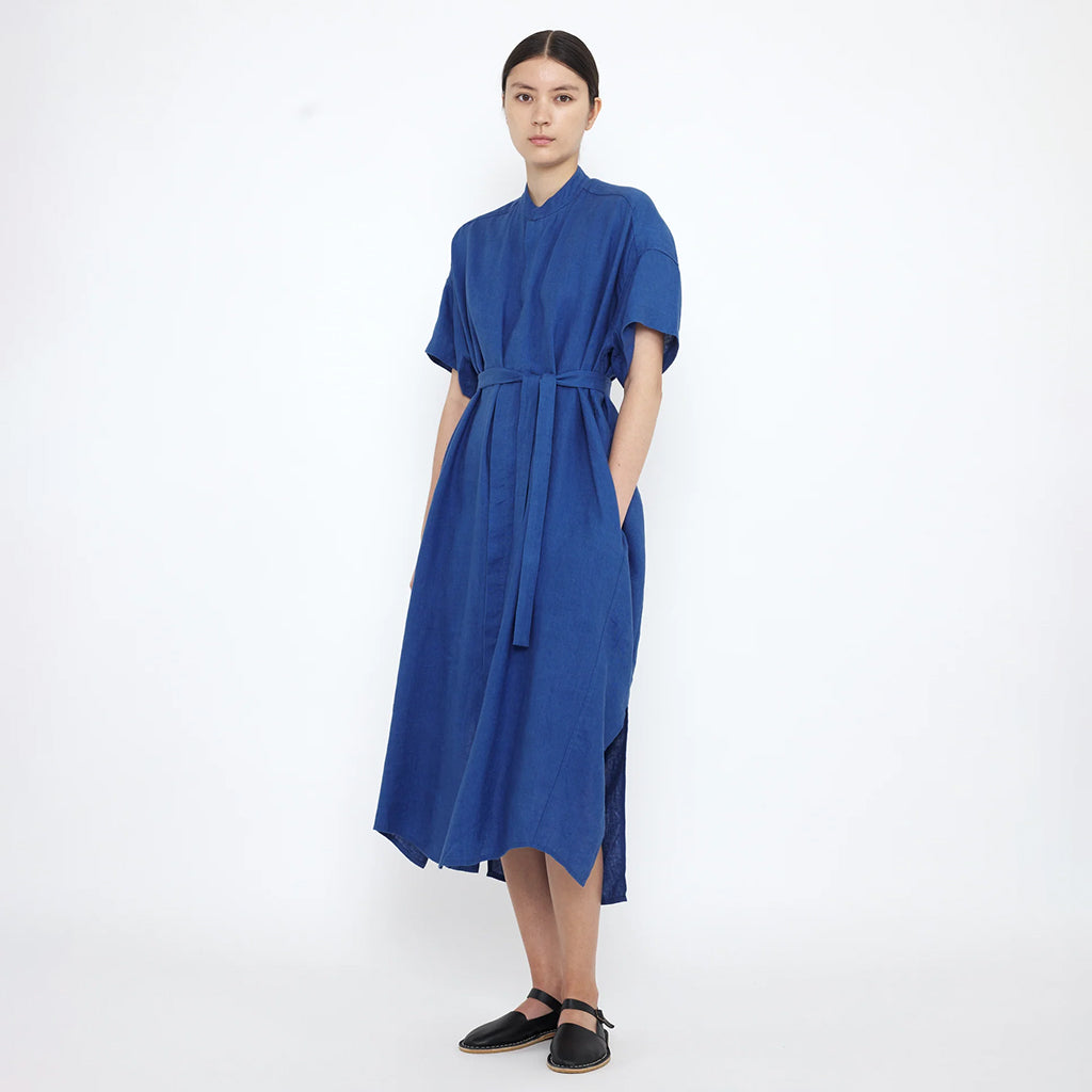 7115 By Szeki Woman Linen Shirt Dress Cobalt Blue