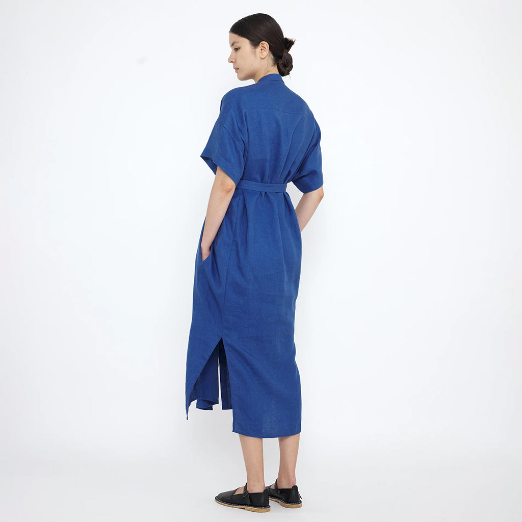 7115 By Szeki Woman Linen Shirt Dress Cobalt Blue