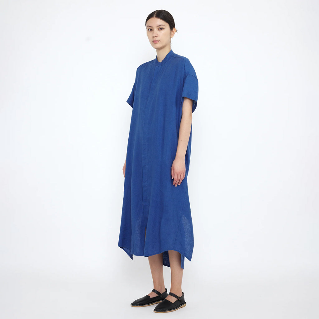 7115 By Szeki Woman Linen Shirt Dress Cobalt Blue