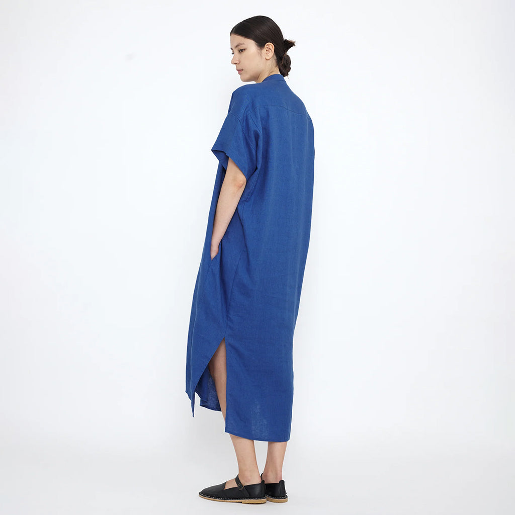 7115 By Szeki Woman Linen Shirt Dress Cobalt Blue