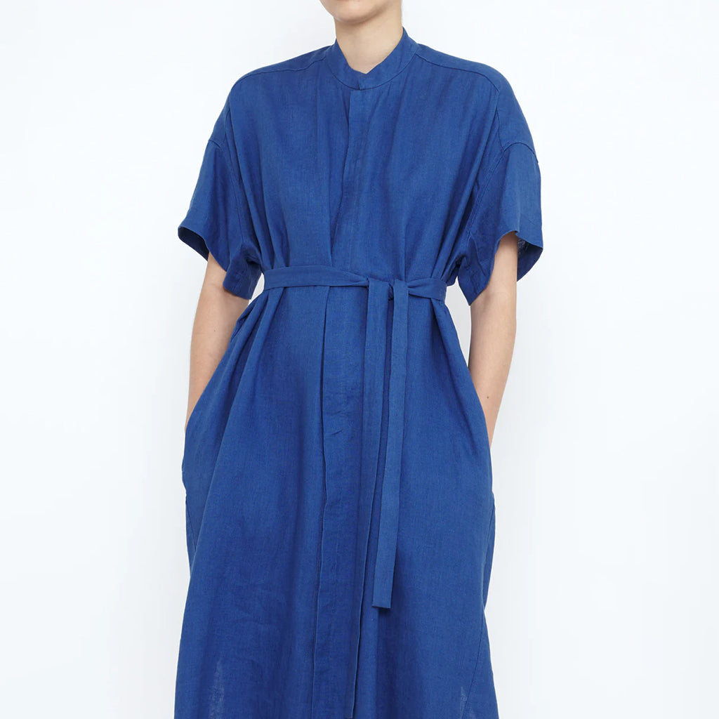 7115 By Szeki Woman Linen Shirt Dress Cobalt Blue
