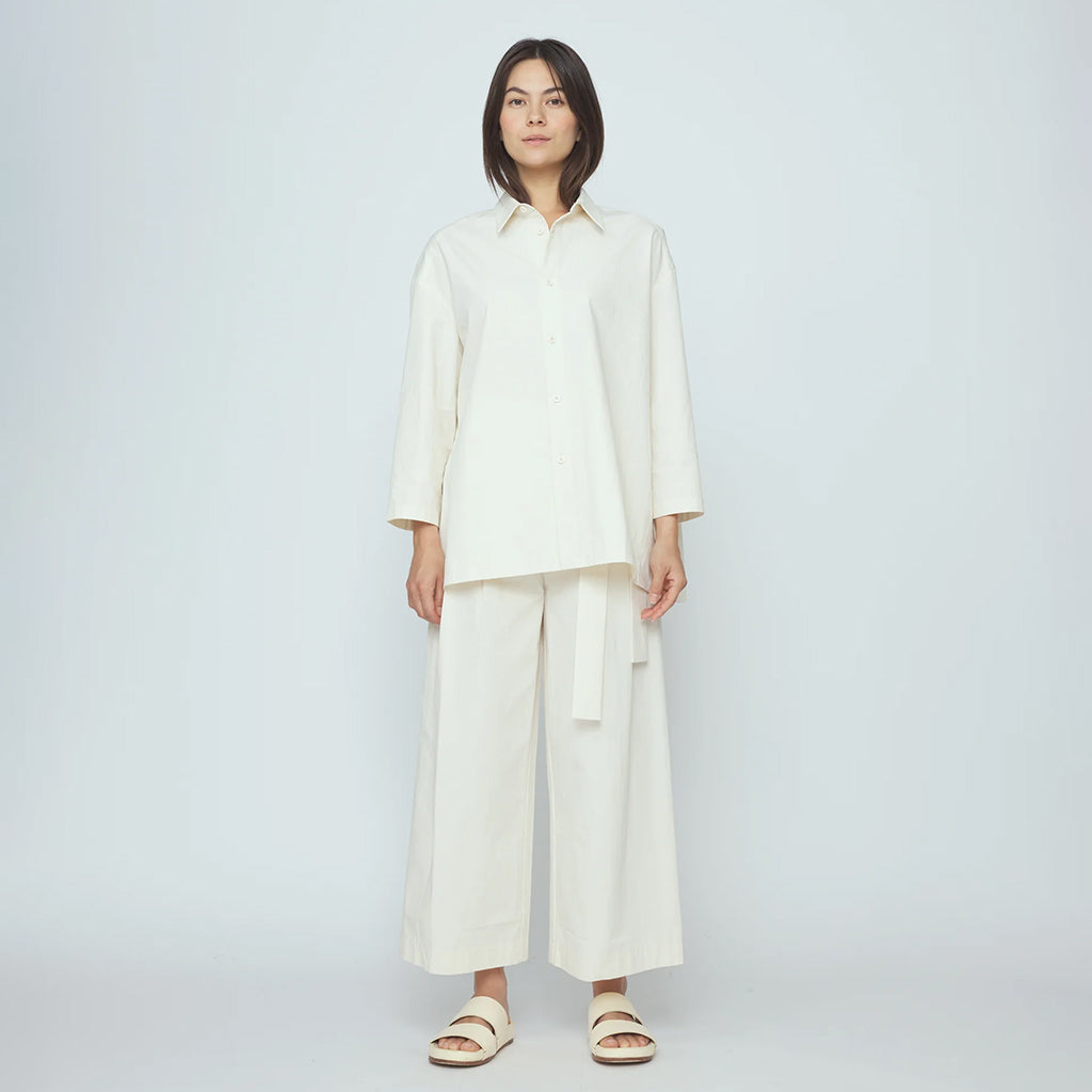 7115 By Szeki Woman Papery 3/4 Button Up Shirt Rice White