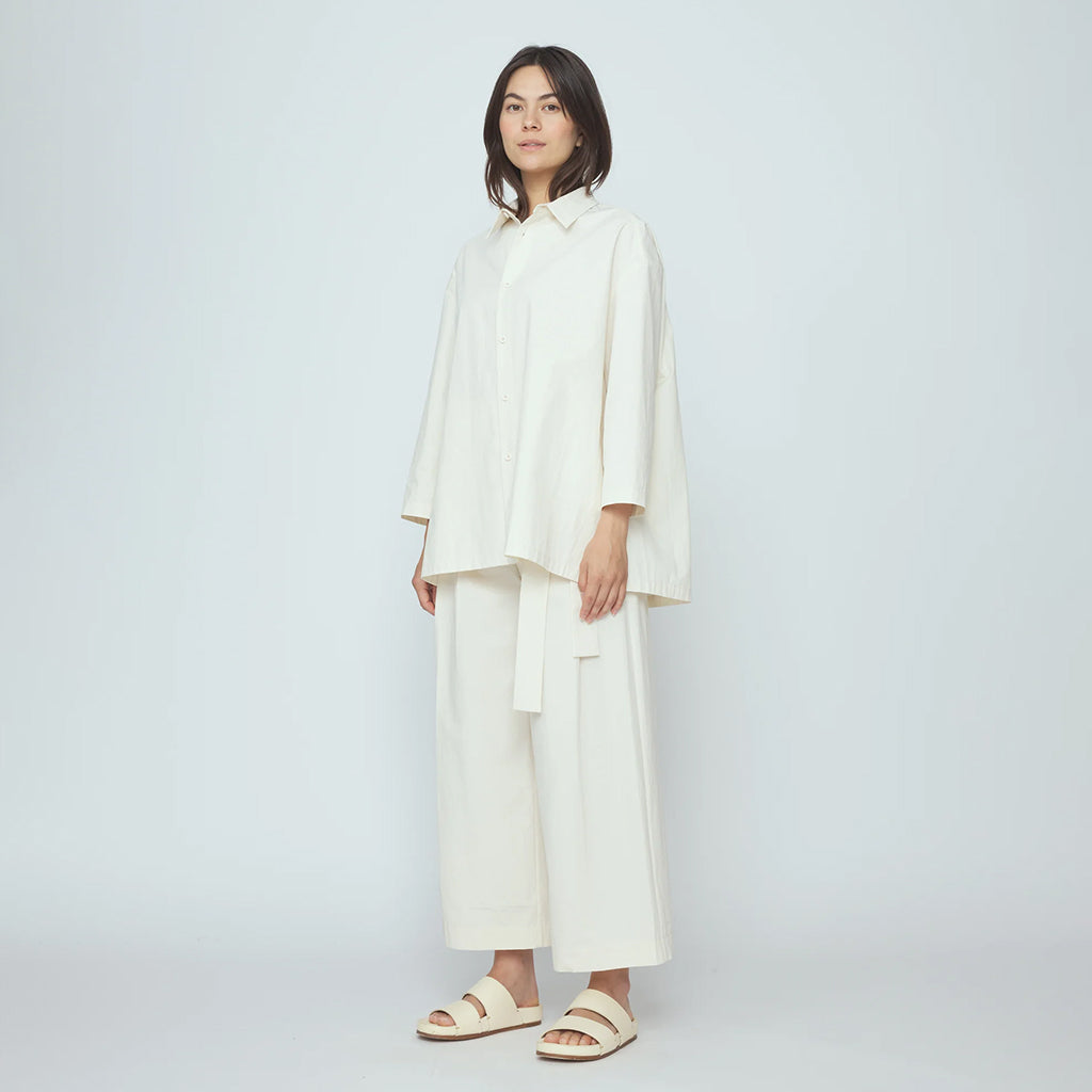 7115 By Szeki Woman Papery 3/4 Button Up Shirt Rice White