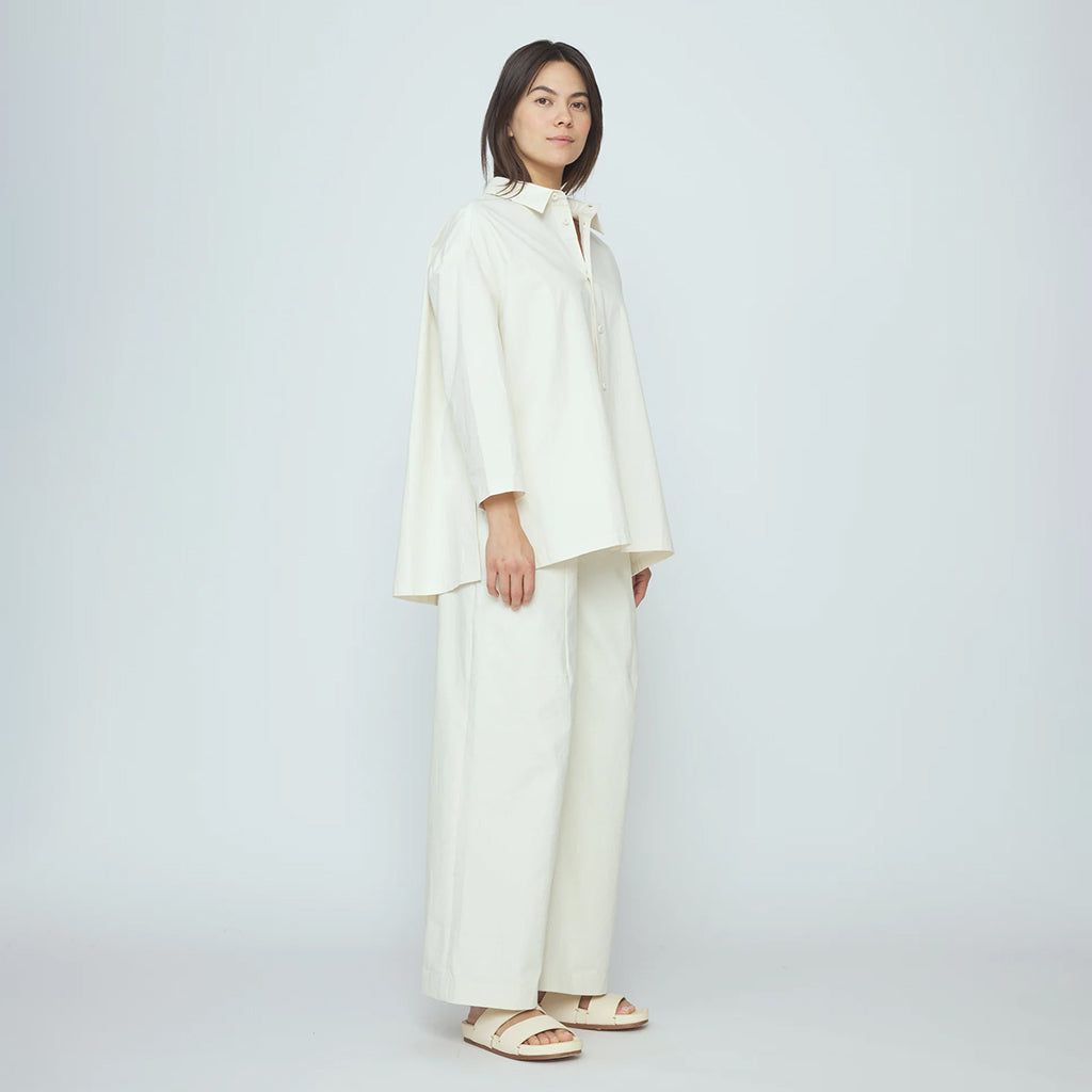 7115 By Szeki Woman Papery 3/4 Button Up Shirt Rice White