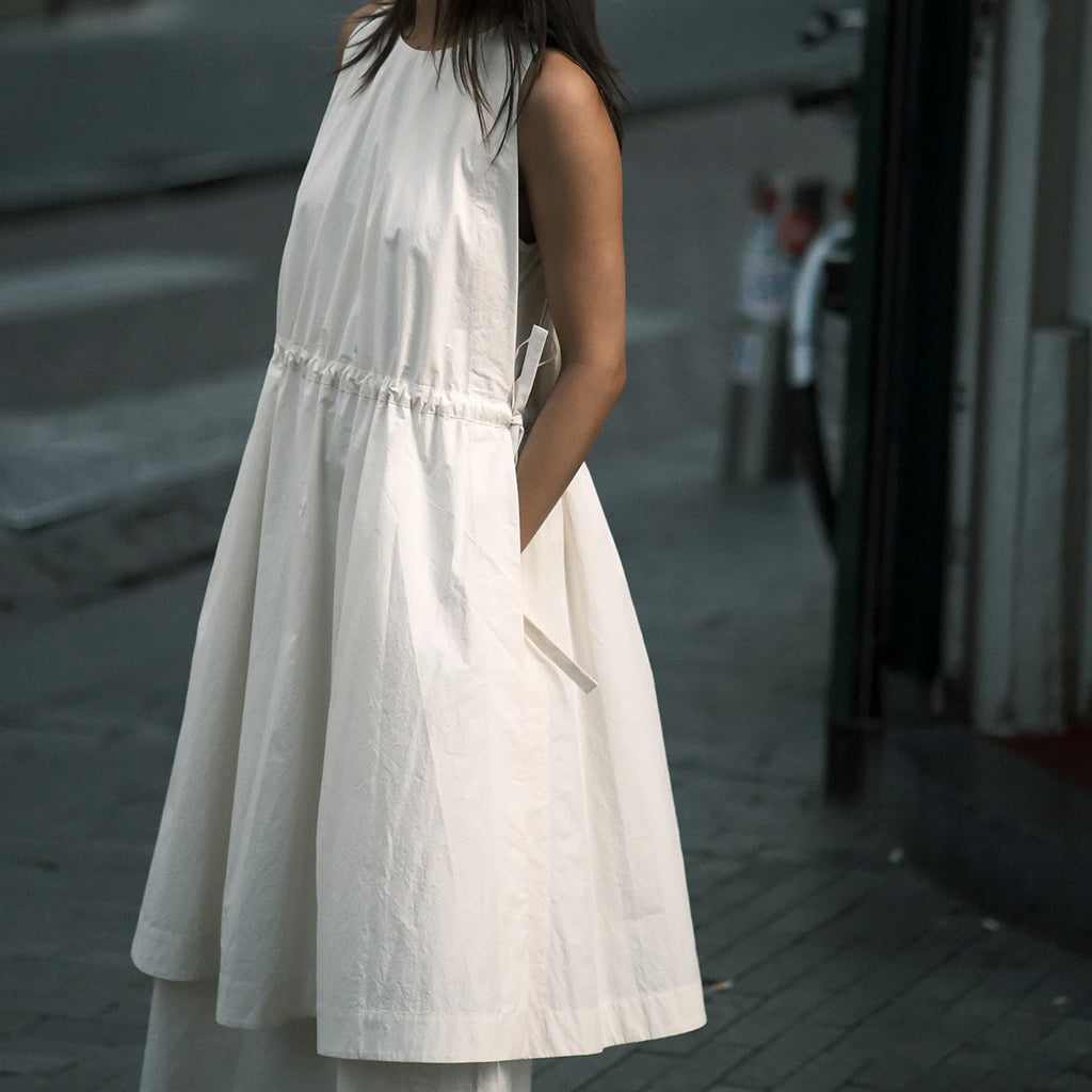 7115 By Szeki Woman Papery Layered Dress Rice White