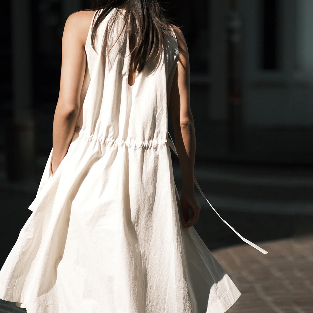 7115 By Szeki Woman Papery Layered Dress Rice White