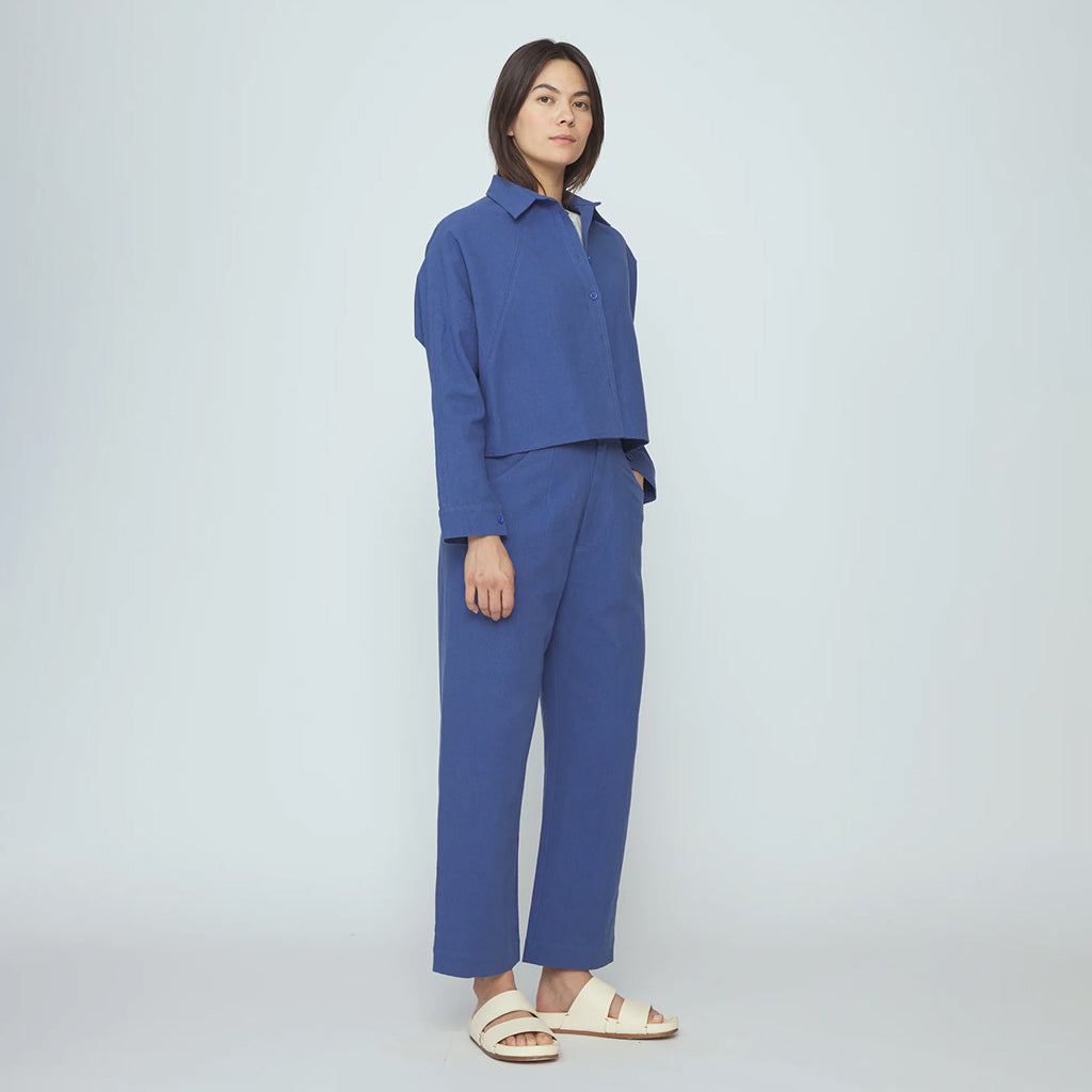 7115 By Szeki Woman Signature 3/4 Cropped Shirt Jacket French Blue