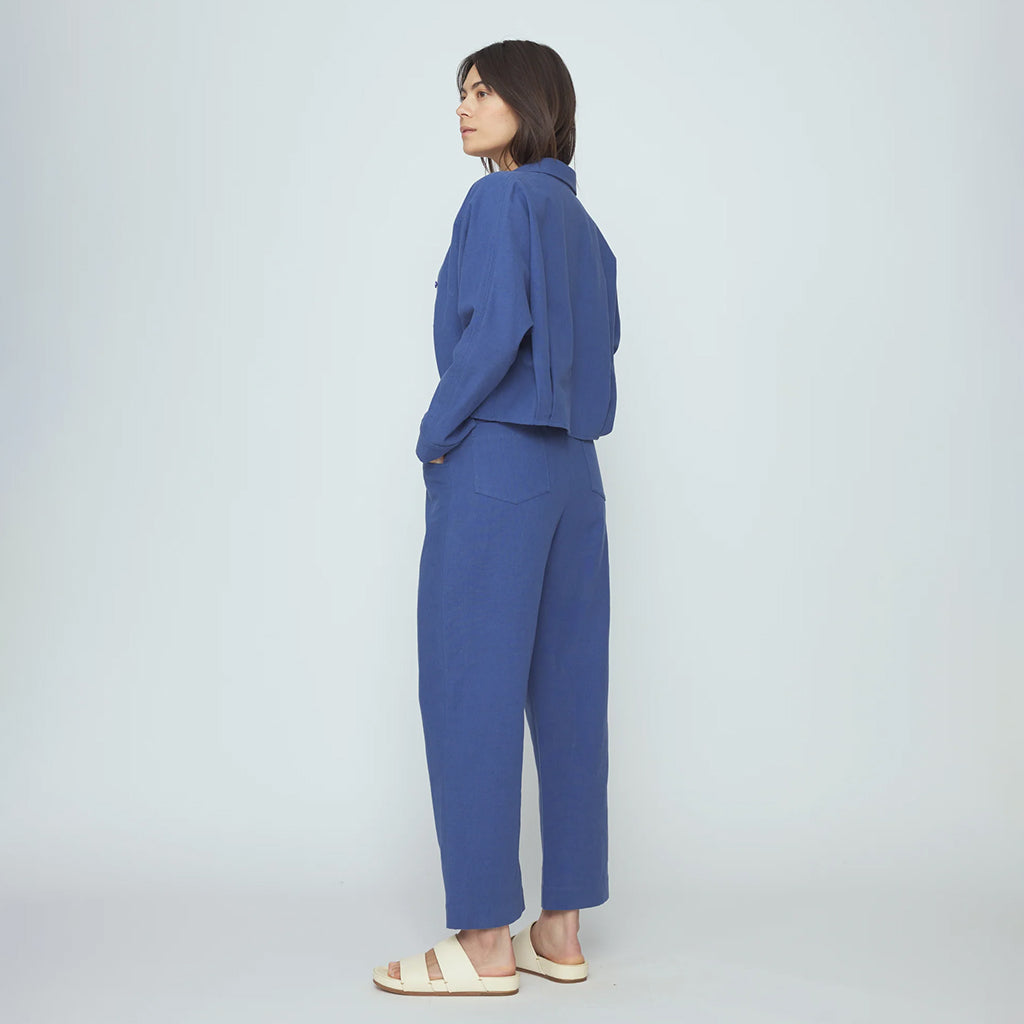 7115 By Szeki Woman Signature 3/4 Cropped Shirt Jacket French Blue