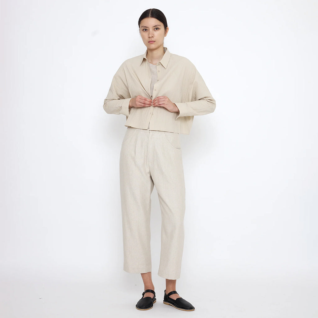 7115 By Szeki Woman Signature 3/4 Cropped Shirt Jacket Textured Beige