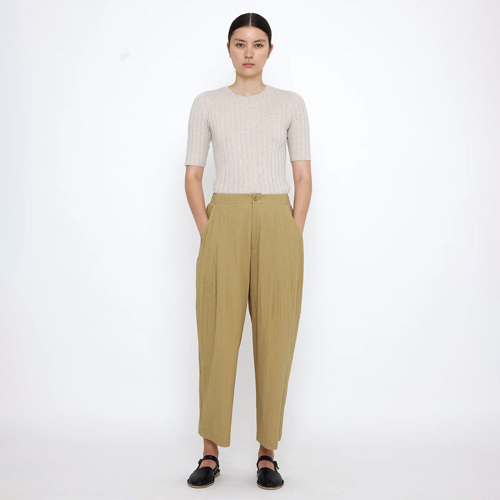 7115 By Szeki Woman Signature Pleated Pants Textured Dijon Yellow