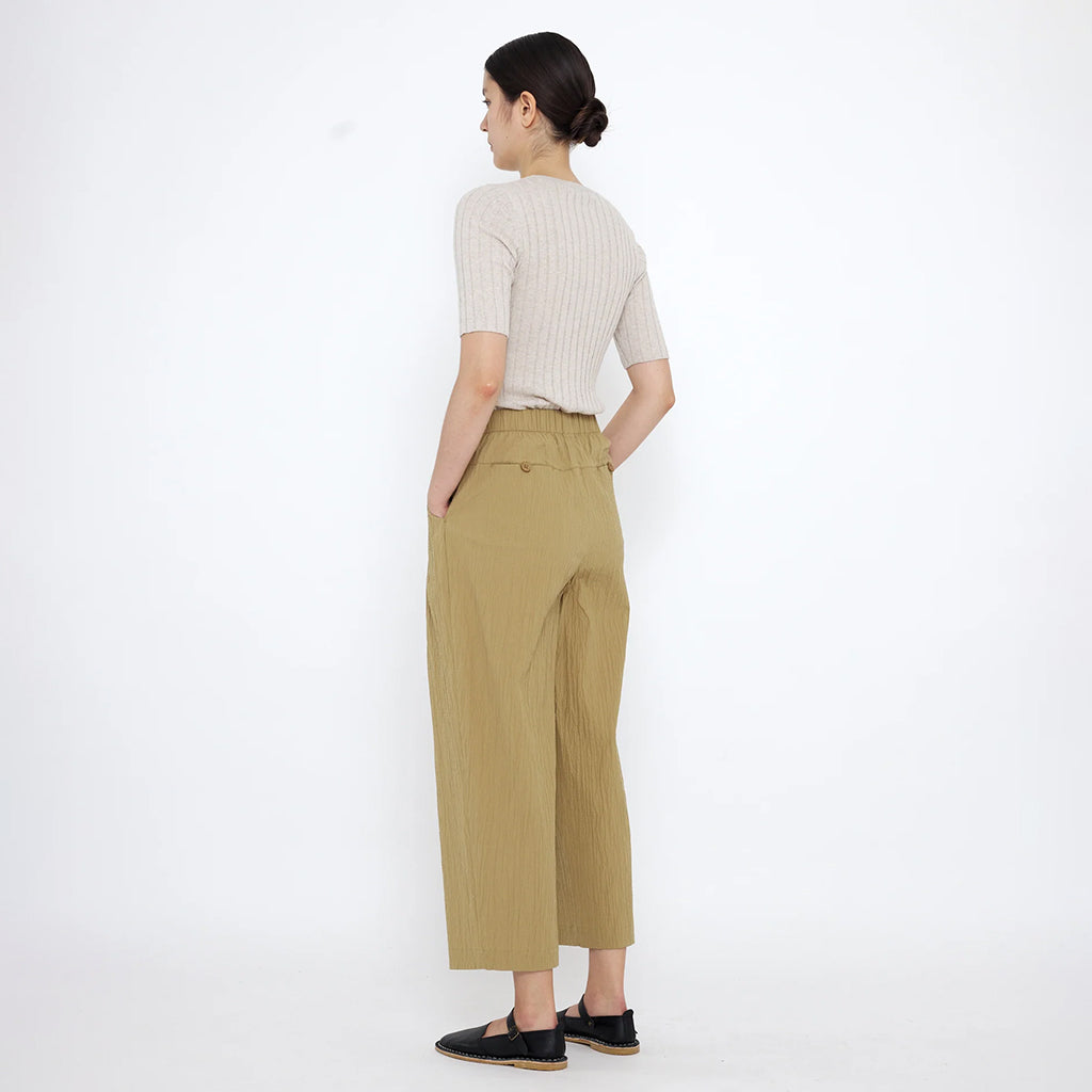 7115 By Szeki Woman Signature Pleated Pants Textured Dijon Yellow