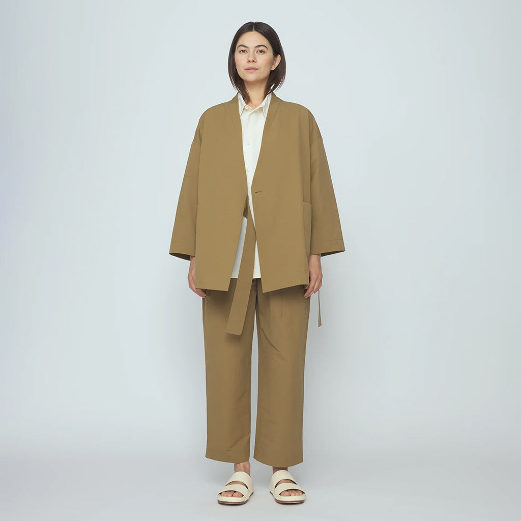 7115 By Szeki Woman Spring Wrap Coat Tan Brown