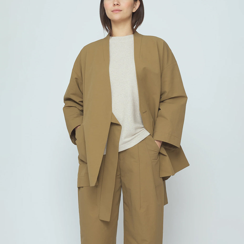 7115 By Szeki Woman Spring Wrap Coat Tan Brown