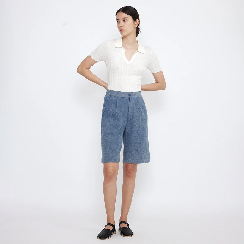 7115 By Szeki Woman Summer Shorts Soft Faded Blue Denim