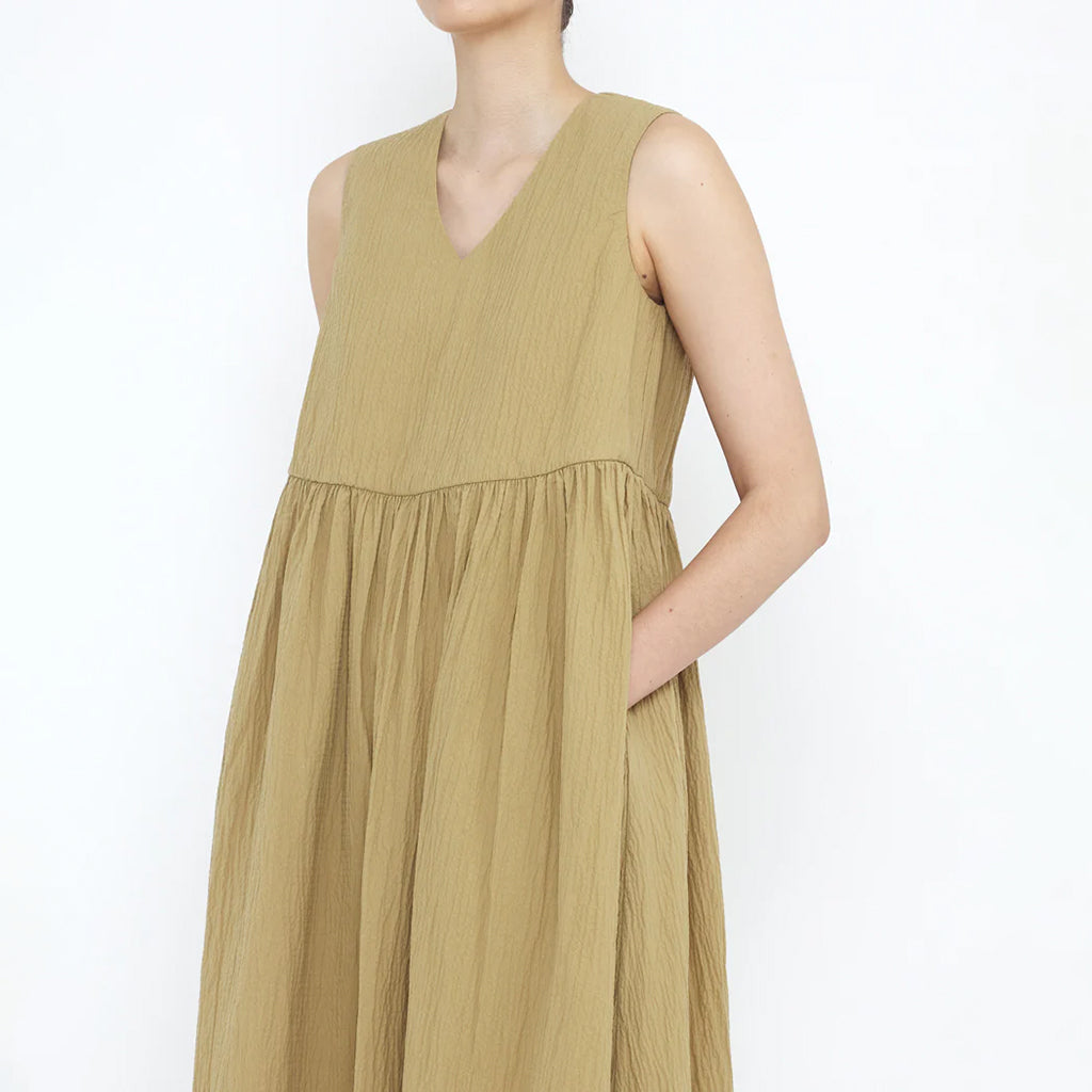 7115 By Szeki Woman V-Neck Playdress Textured Dijon Yellow