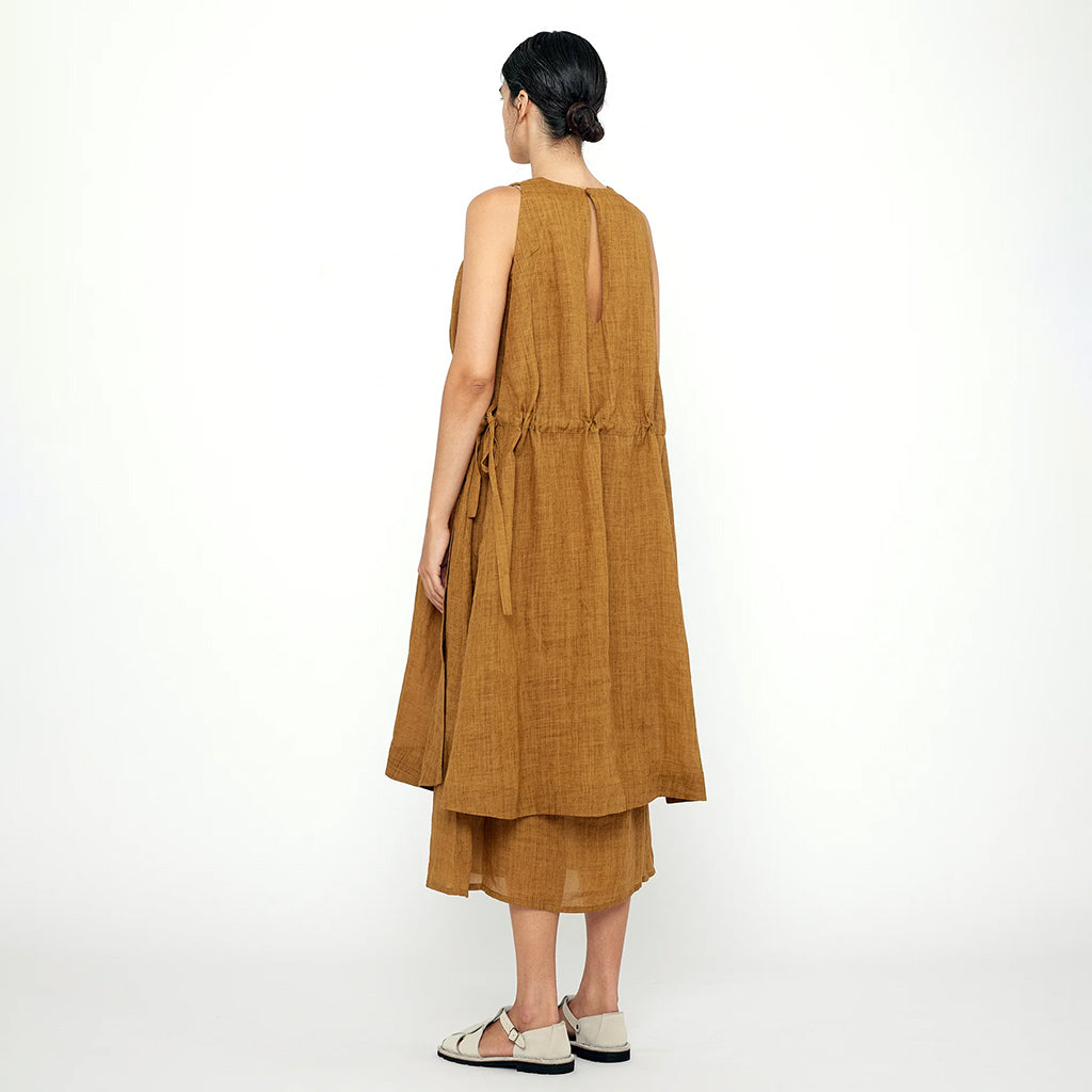 7115 By Szeki Woman Layered Summer Dress Mustard Brown