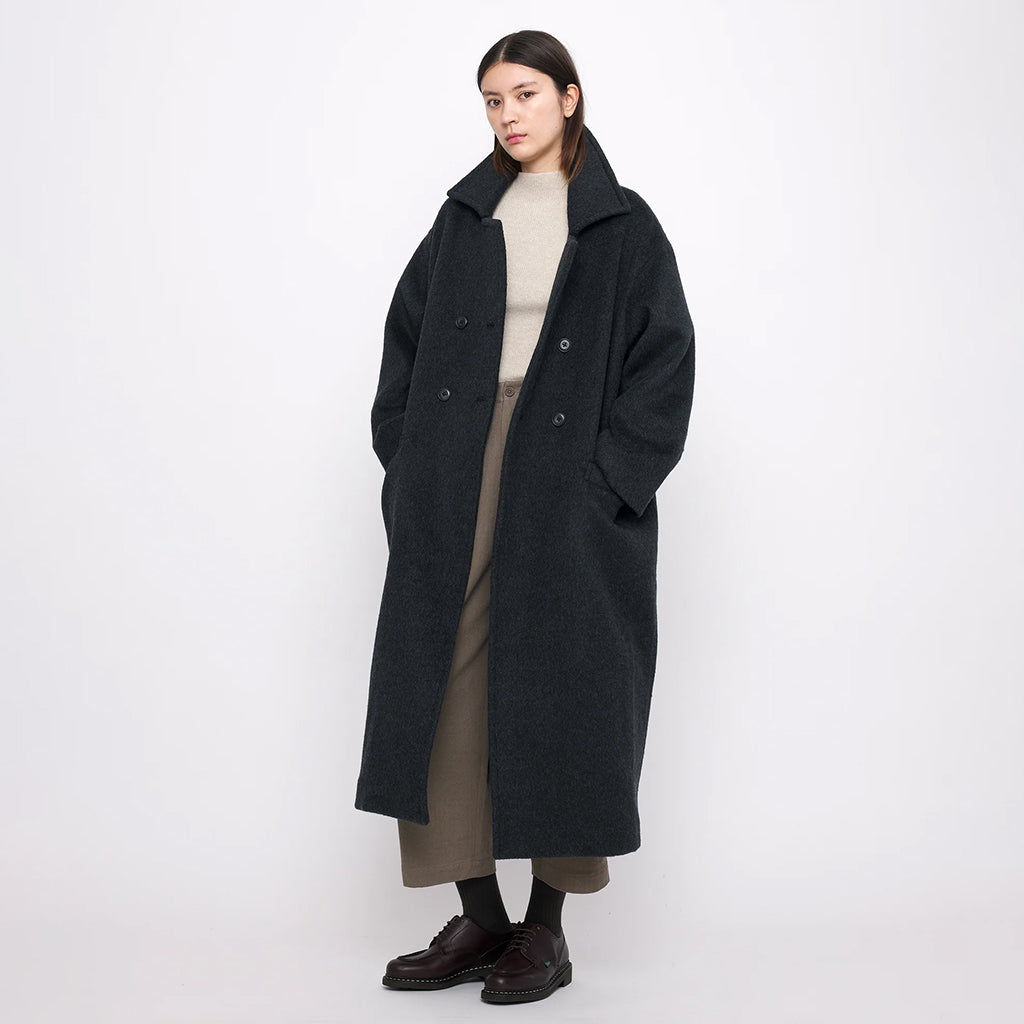 7115 By Szeki Woman Long Wool Peacoat Charcoal Grey