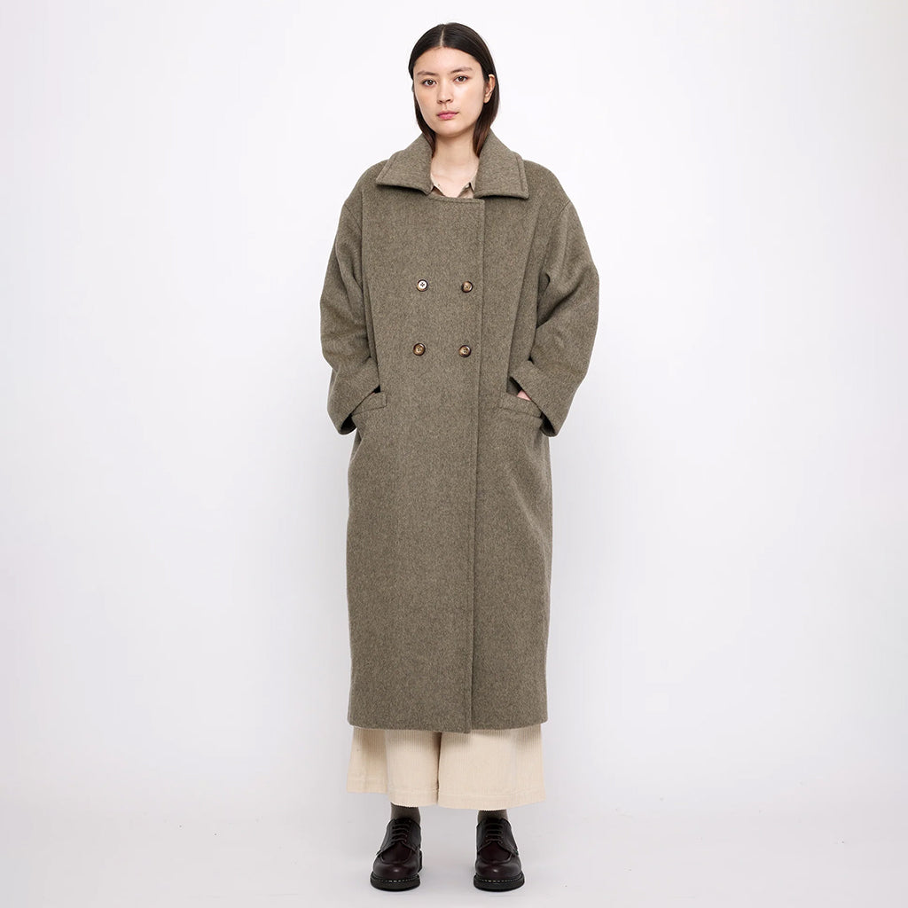 7115 By Szeki Woman Long Wool Peacoat Olive Grey