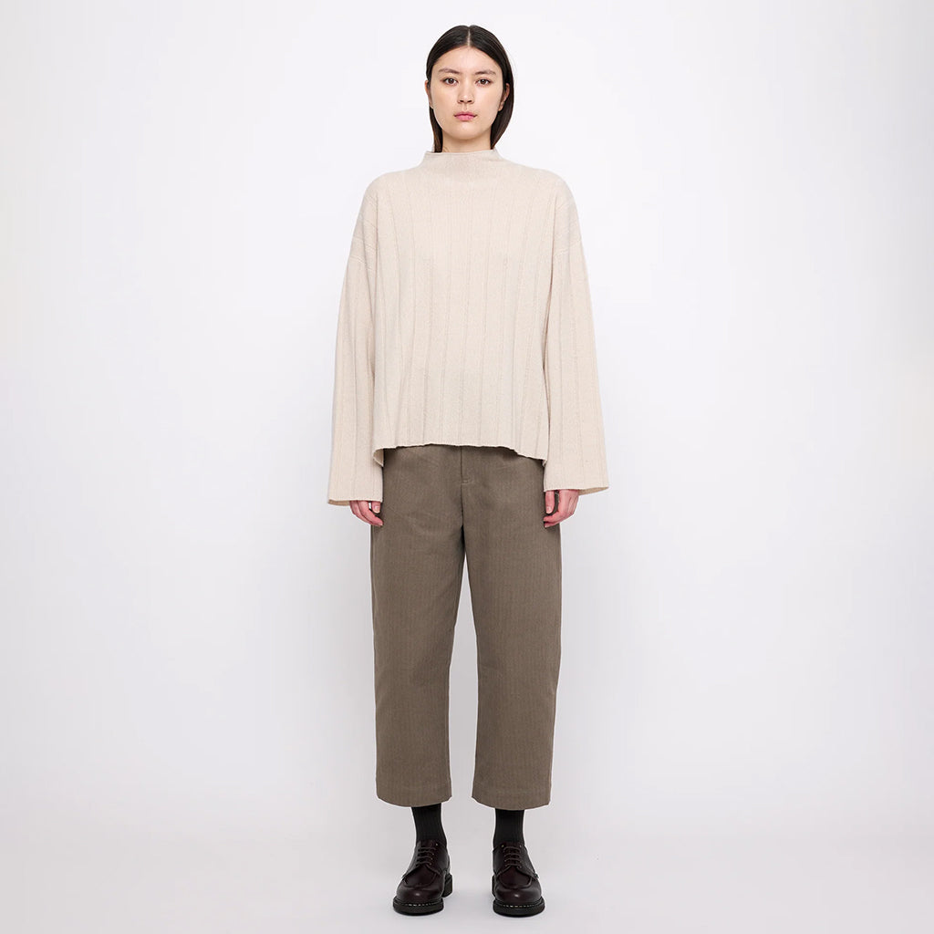 7115 By Szeki Woman Merino Wide Ribbed Sweater Beige-White