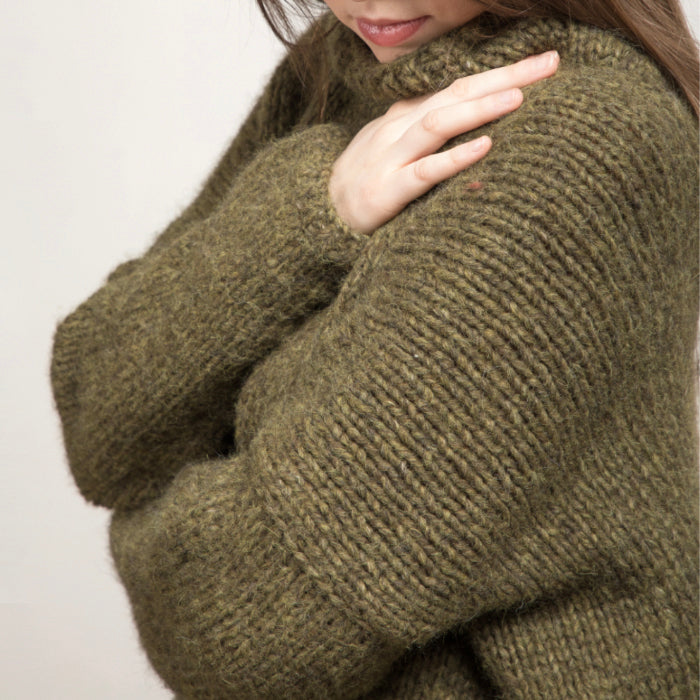 Album Di Famiglia Woman Oversized High Neck Sweater HK Olive Green