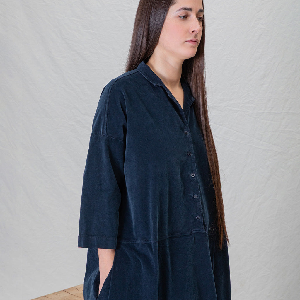 Album Di Famiglia Woman Velvet Tailored Collar Dress Navy Blue