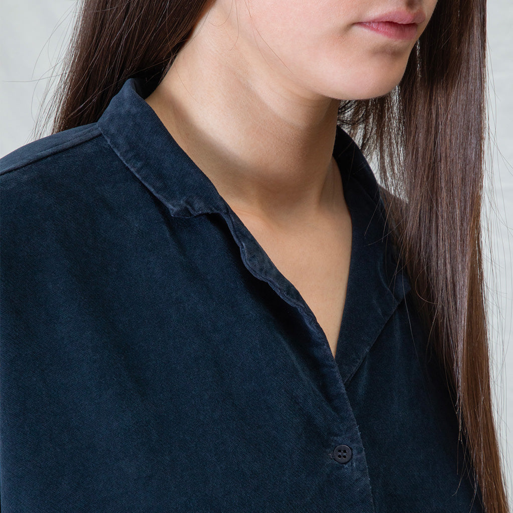 Album Di Famiglia Woman Velvet Tailored Collar Dress Navy Blue