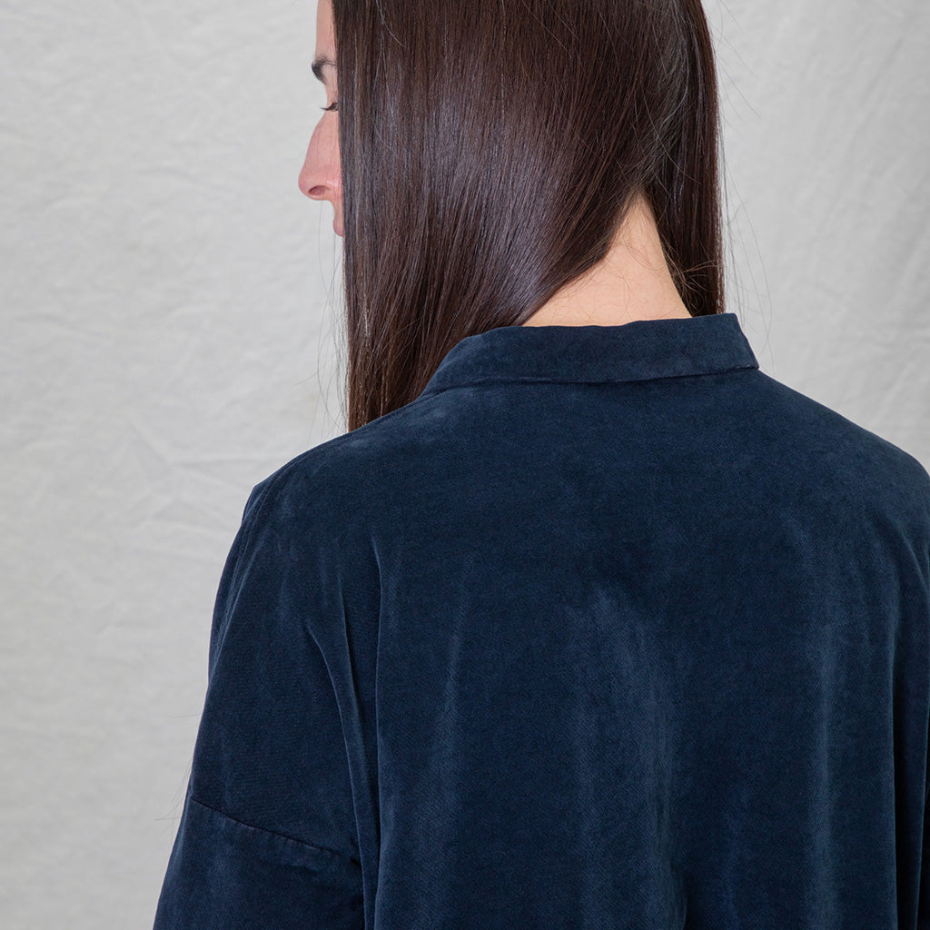 Album Di Famiglia Woman Velvet Tailored Collar Dress Navy Blue