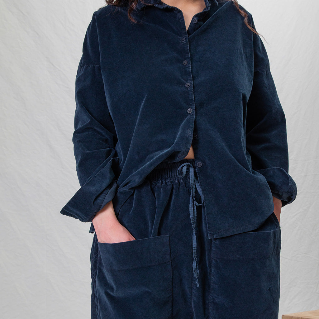 Album Di Famiglia Unisex Velvet Braghe Pockets Pants Navy Blue