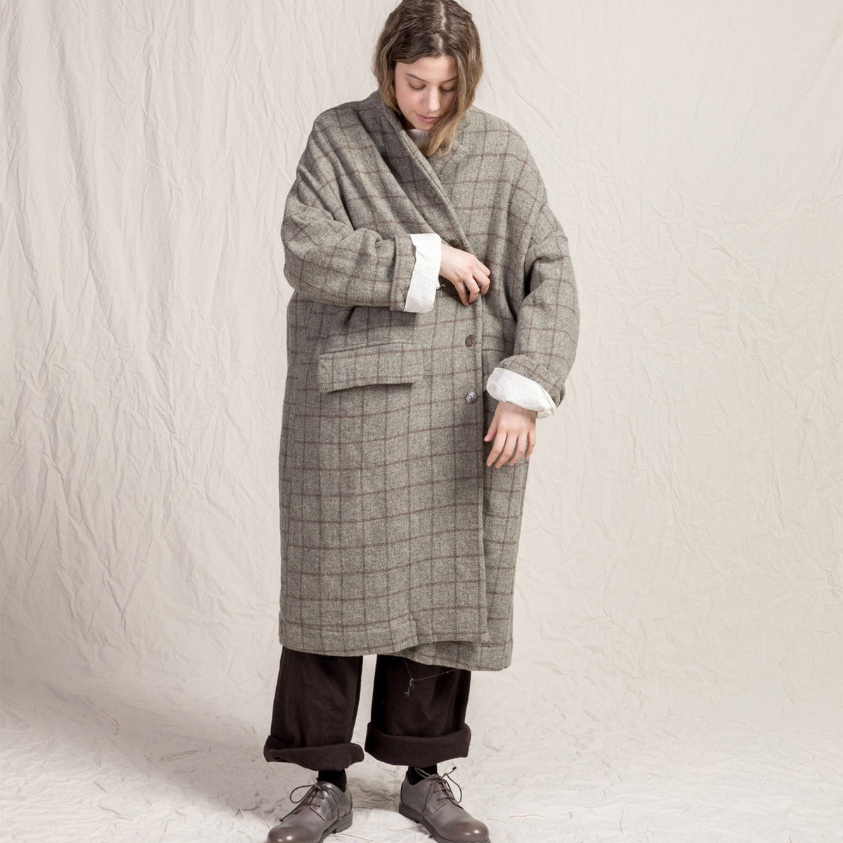 Album Di Famiglia Woman Alpago Loose Coat Stone Grey