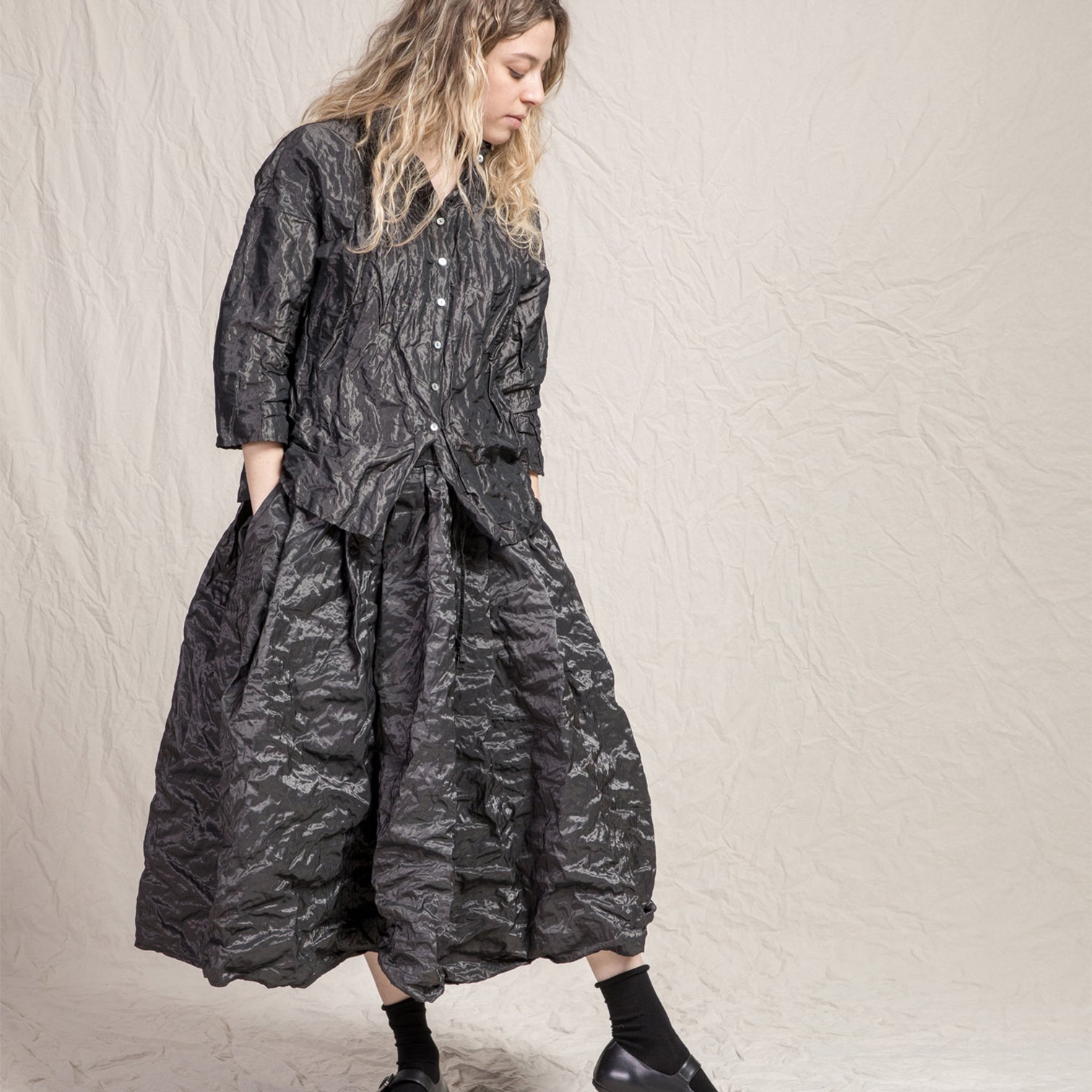 Album Di Famiglia Woman Pleated Long Skirt TM Anthracite Grey