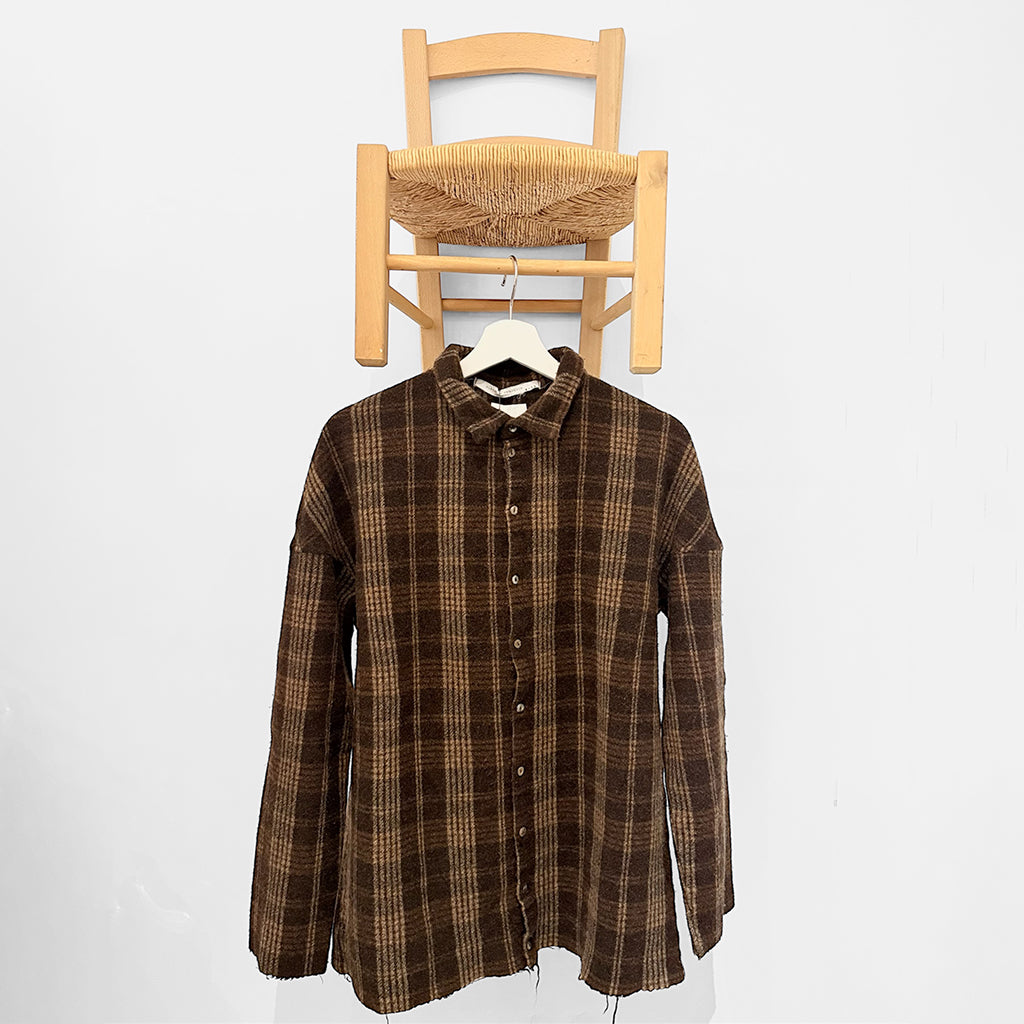Album Di Famiglia Woman Tartan Soft Collar Shirt Chestnut Brown