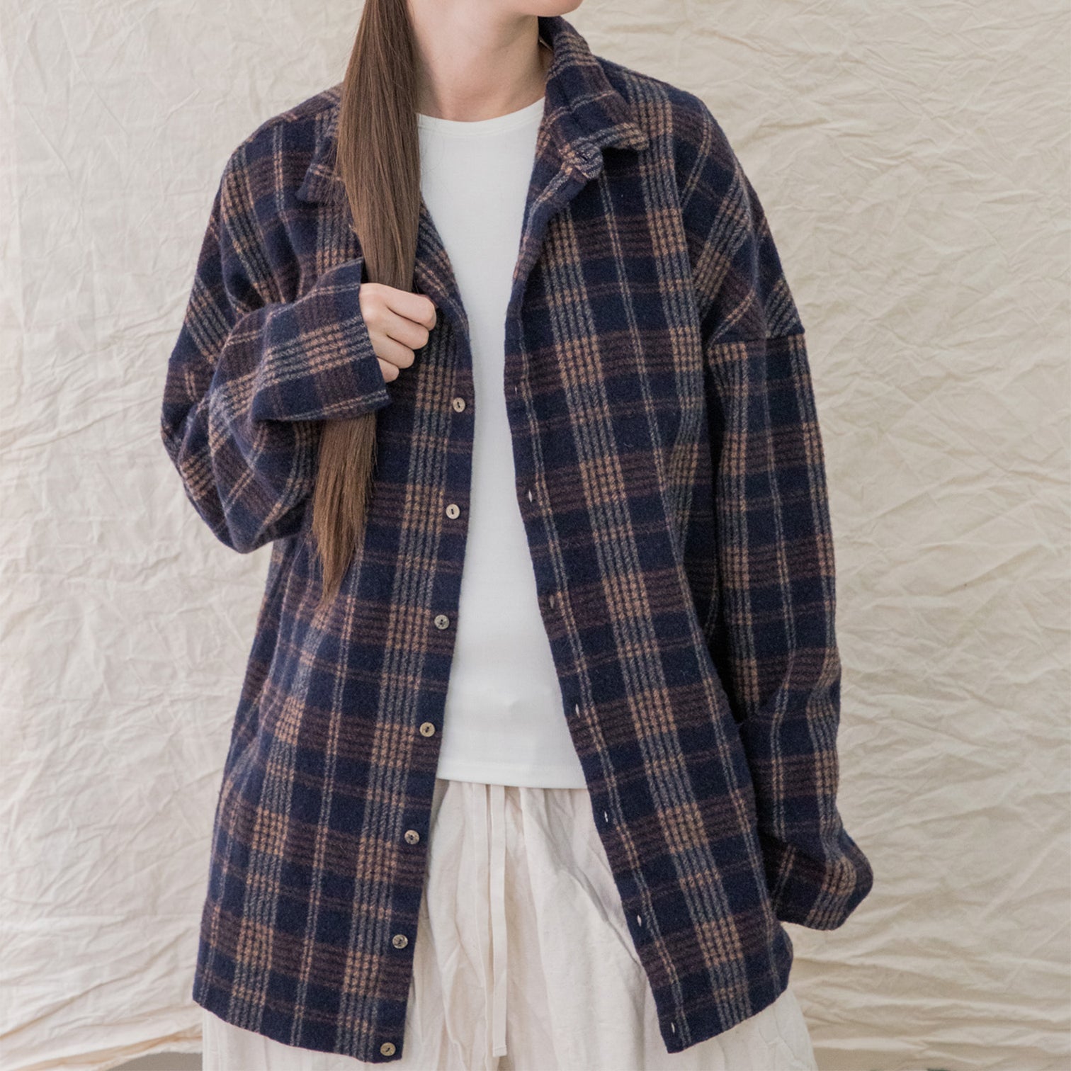 Album Di Famiglia Woman Tartan Soft Collar Shirt Ink Navy Blue