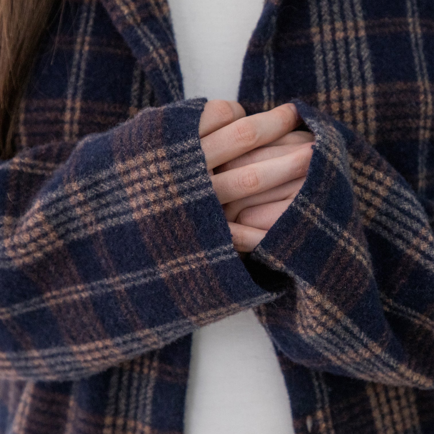 Album Di Famiglia Woman Tartan Soft Collar Shirt Ink Navy Blue