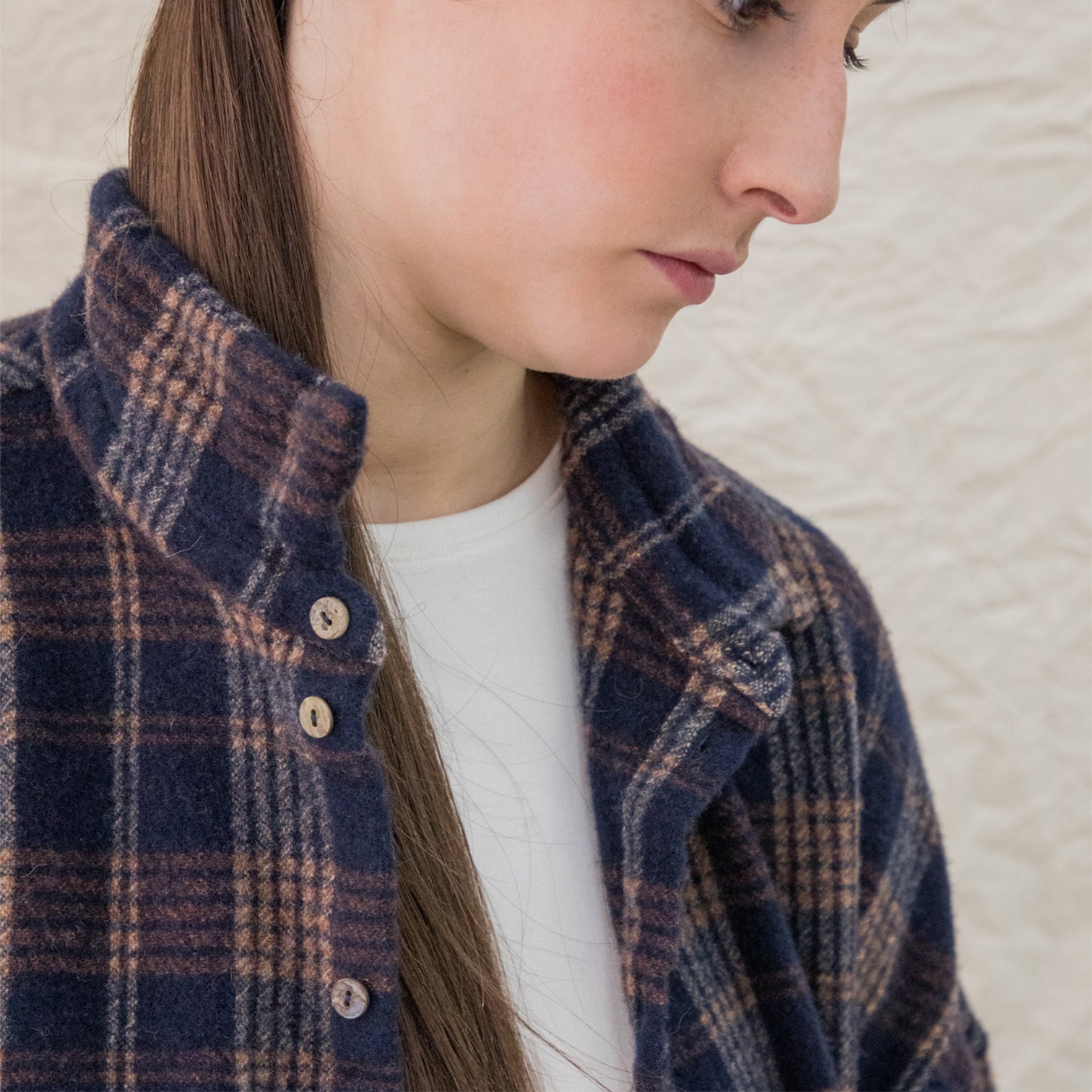 Album Di Famiglia Woman Tartan Soft Collar Shirt Ink Navy Blue