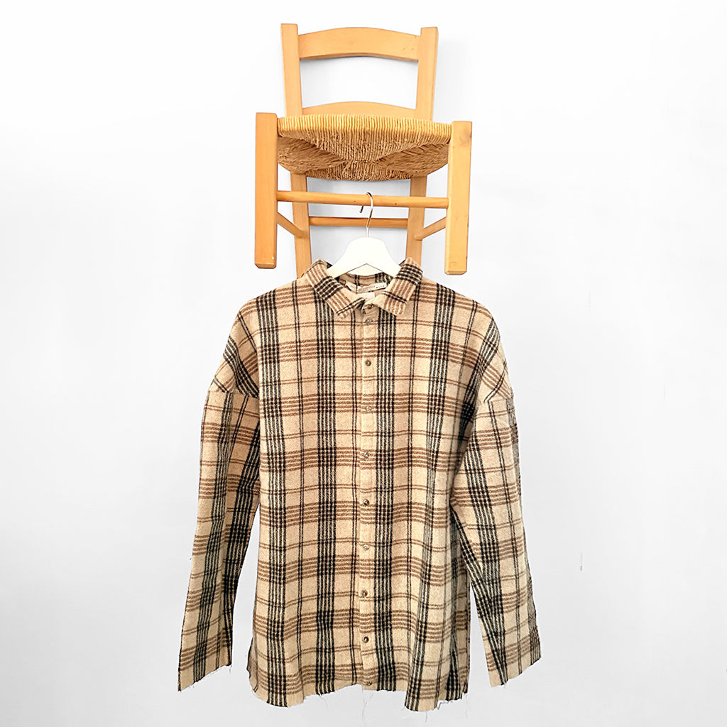 Album Di Famiglia Woman Tartan Soft Collar Shirt Natural Beige