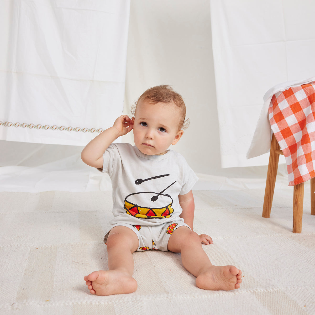 Bobo Choses Baby Play The Drum T-shirt Grey