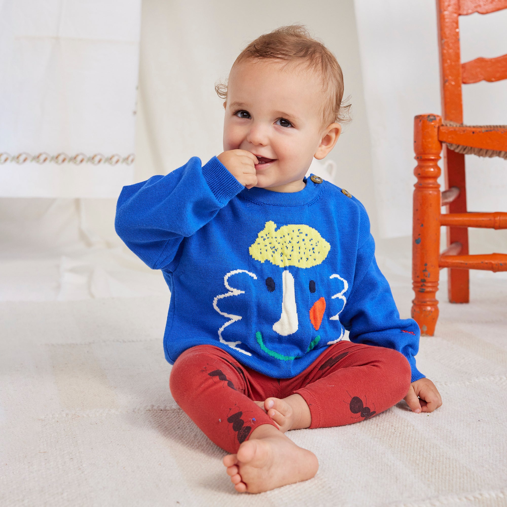 Bobo Choses Baby Happy Mask Sweater Blue