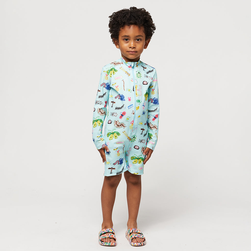 Bobo Choses Child Funny Insects All Over Swim Overall Aqua Blue