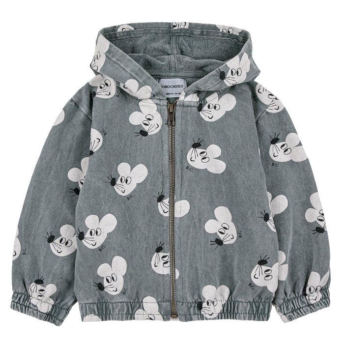 Bobo Choses Baby All Over Mouse Hooded Sweatshirt Grey