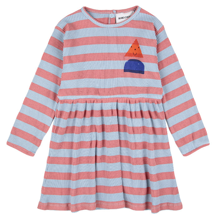 Bobo Choses Baby Funny Friends Dress Pink And Blue Stripes