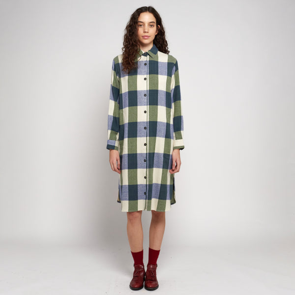 Bobo Choses Woman Plaid Check Shirt Dress Navy Blue