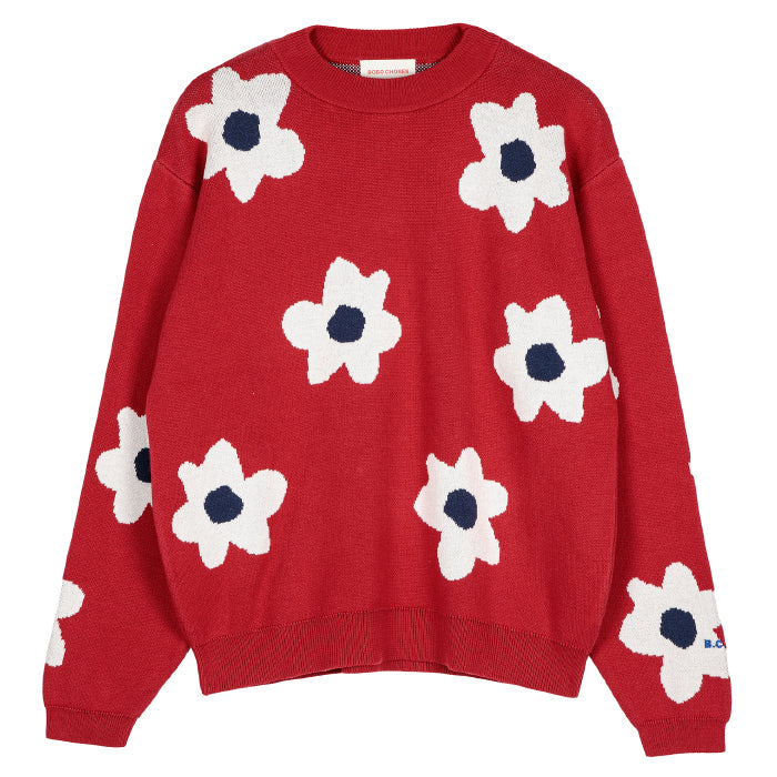 Bobo Choses Woman Flower Jacquard Sweater Burgundy Red