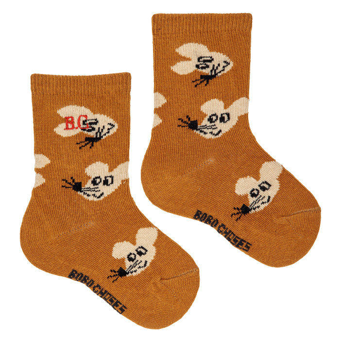 Bobo Choses Baby All Over Mouse Long Socks Brown