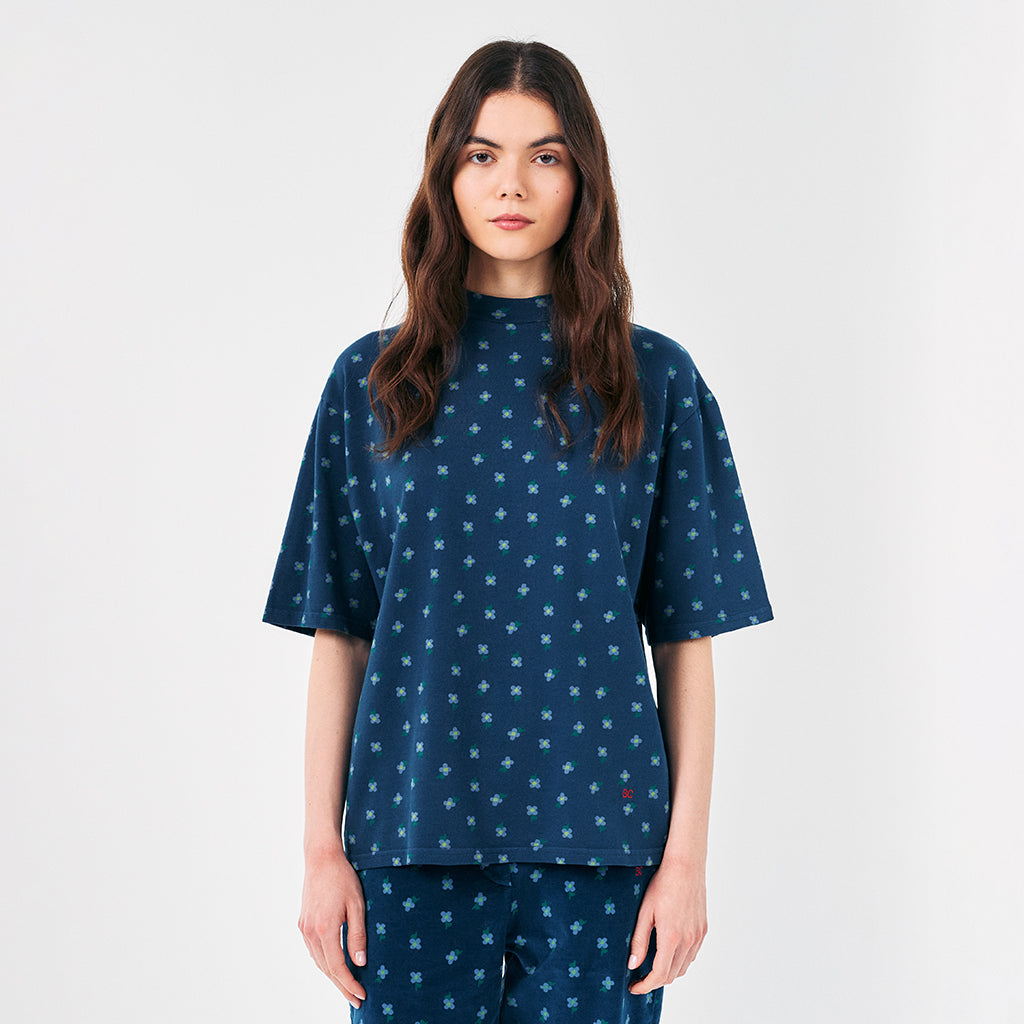 Bobo Choses Woman Mock-Neck T-shirt Floral Print Midnight Blue