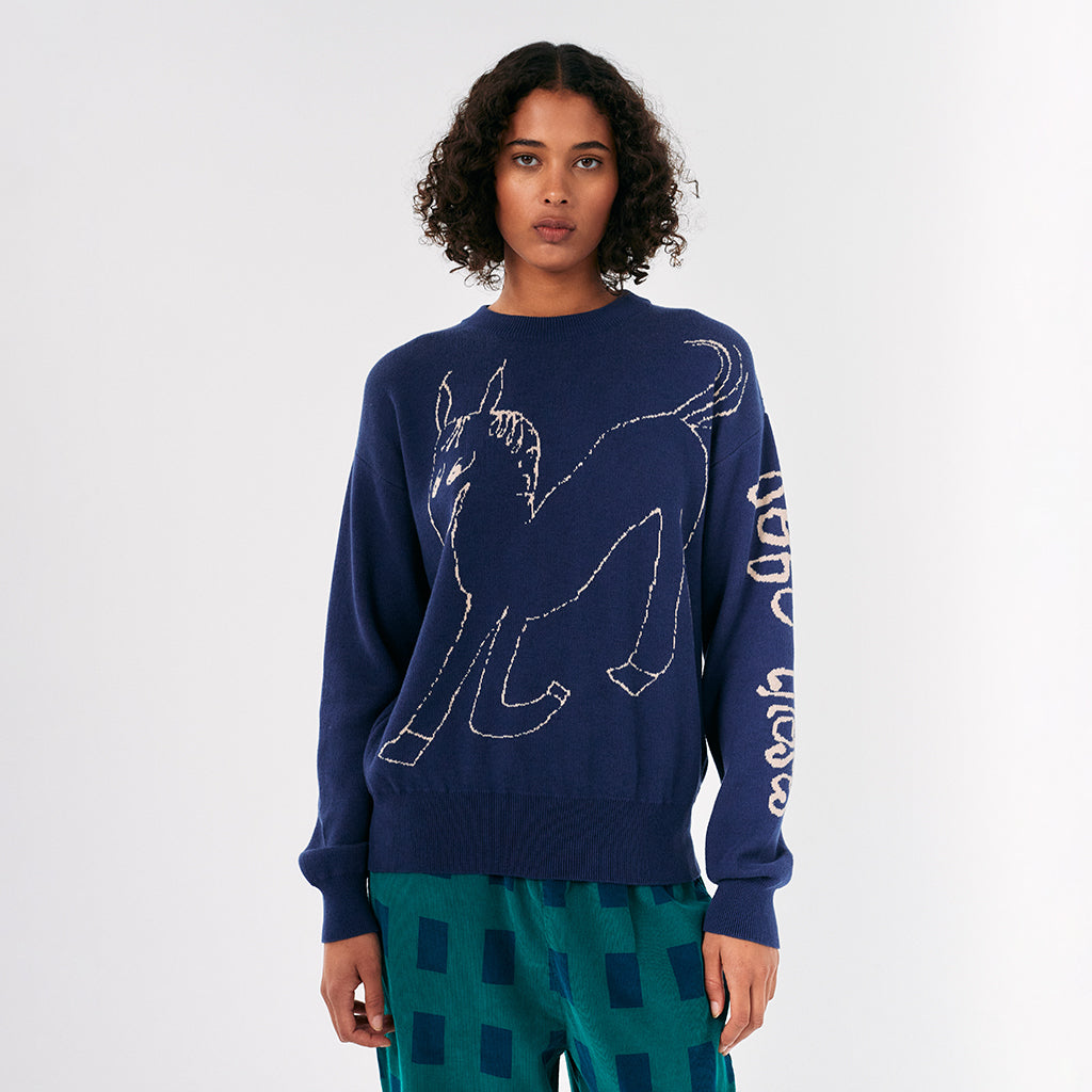 Bobo Choses Woman Wonder Horse Intarsia Sweater Navy Blue Advice from a Caterpillar