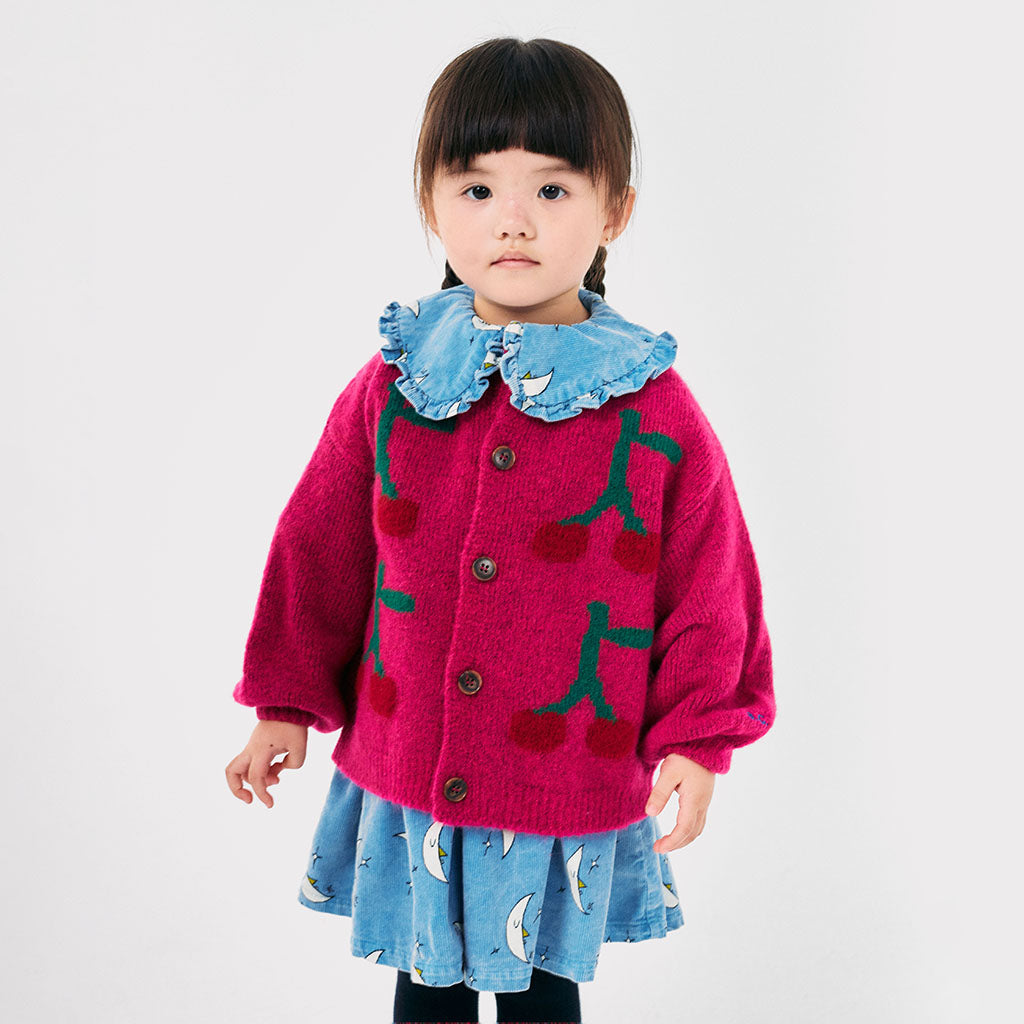 Bobo Choses Child Cherry Intarsia Cardigan Fuchsia Pink