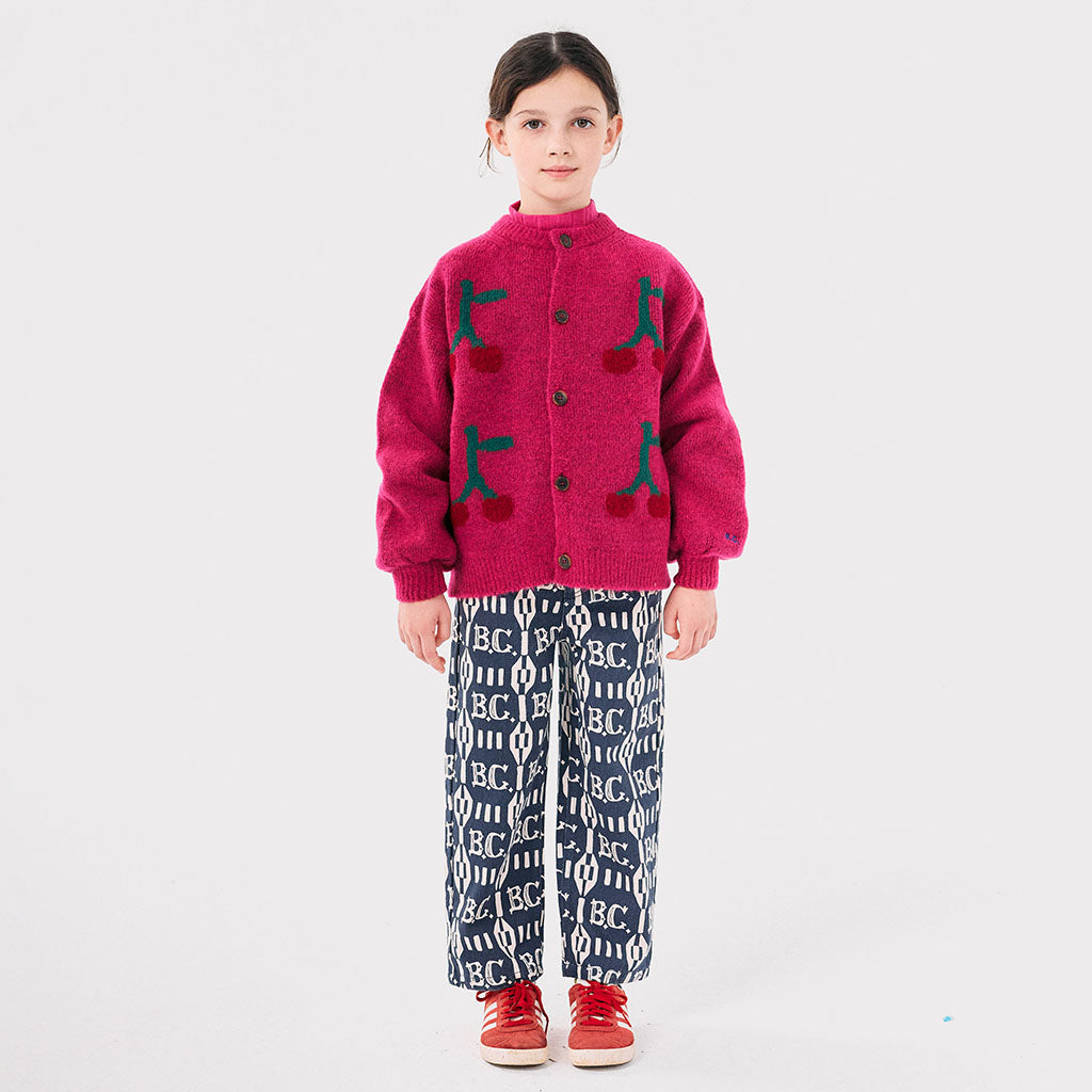 Bobo Choses Child Cherry Intarsia Cardigan Fuchsia Pink