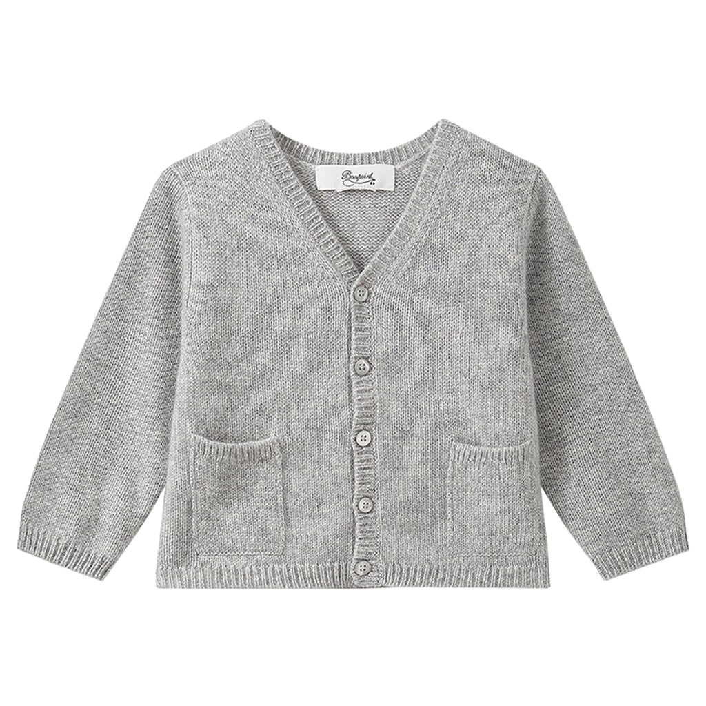 Bonpoint Baby Cashmere Cardigan with Pockets Light Heather Grey