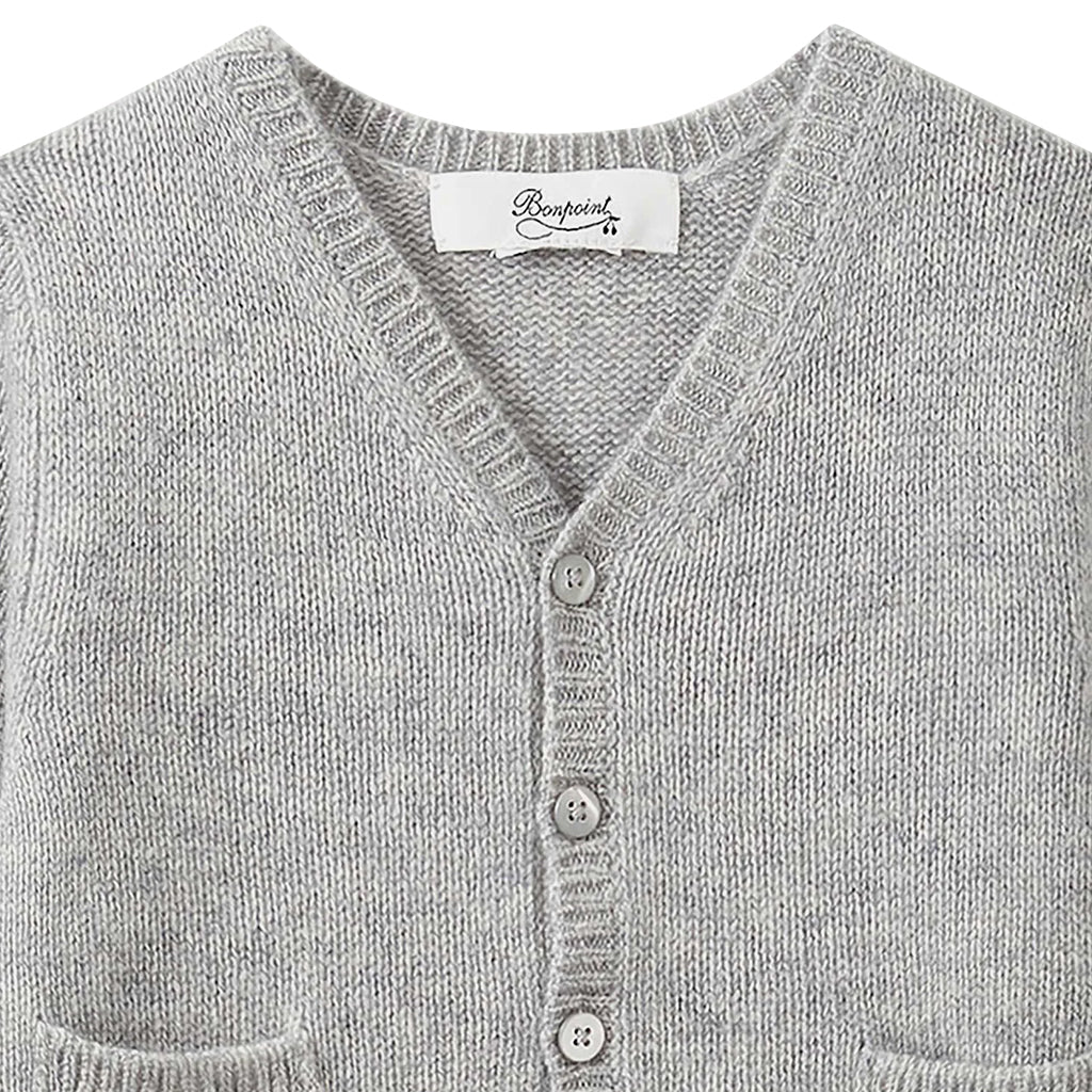 Bonpoint Baby Cashmere Cardigan with Pockets Light Heather Grey